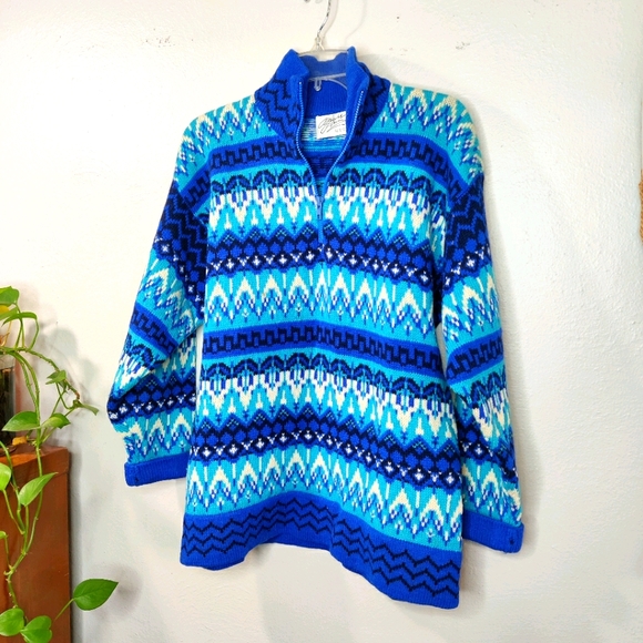 Vintage Sweaters - Vintage Brass Plum Wool Bright Ski Sweater Medium